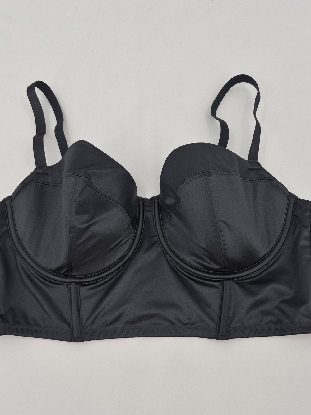 Auden Bra Women Large Black Satin Longline Underwire Padded Bustier Boned Corset